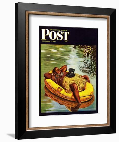 "Native in Army Raft," Saturday Evening Post Cover, December 1, 1945-Stevan Dohanos-Framed Giclee Print