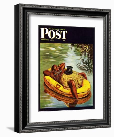 "Native in Army Raft," Saturday Evening Post Cover, December 1, 1945-Stevan Dohanos-Framed Giclee Print