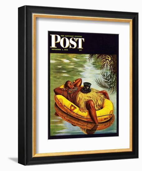 "Native in Army Raft," Saturday Evening Post Cover, December 1, 1945-Stevan Dohanos-Framed Giclee Print