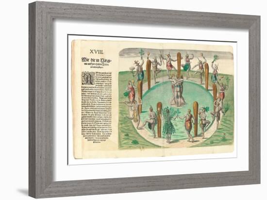 Native Indians Dancing, 1590-John White-Framed Giclee Print