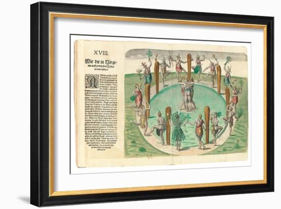 Native Indians Dancing, 1590-John White-Framed Giclee Print