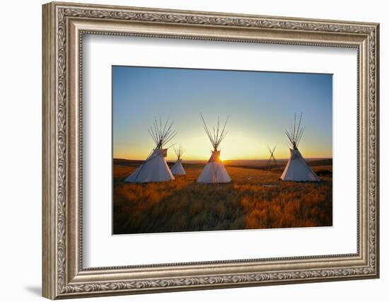 Native North American Tipis at Sunrise on the Plains-Sky Light Pictures-Framed Photographic Print