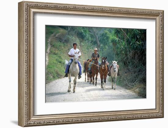 Native people on horses, Costa Rica-null-Framed Art Print