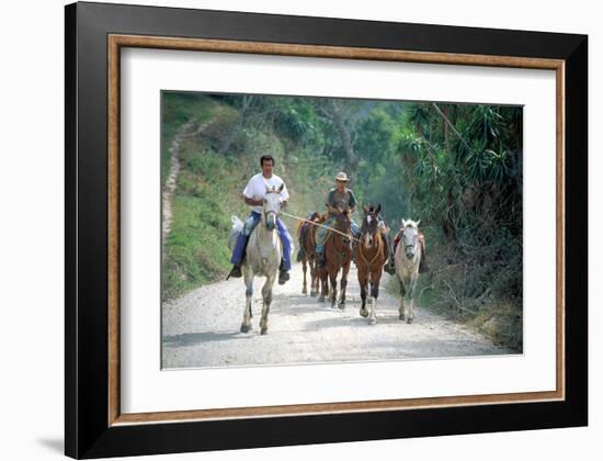 Native people on horses, Costa Rica-null-Framed Art Print