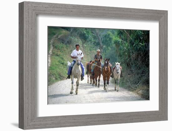 Native people on horses, Costa Rica-null-Framed Art Print