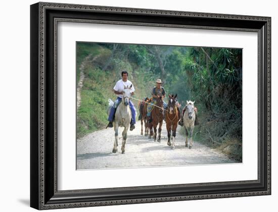 Native people on horses, Costa Rica-null-Framed Art Print