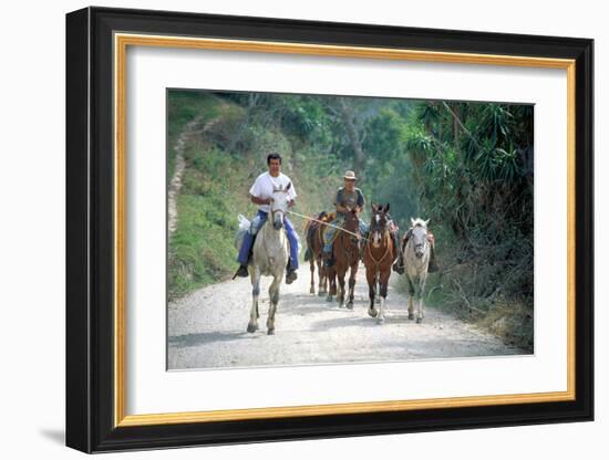 Native people on horses, Costa Rica-null-Framed Art Print