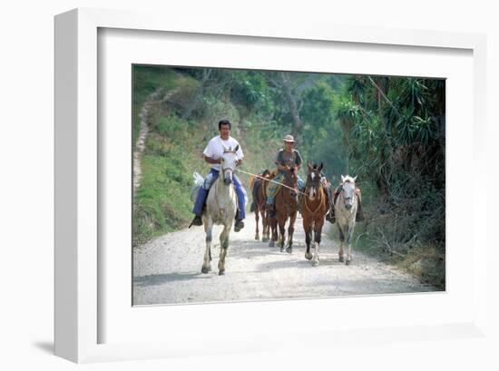 Native people on horses, Costa Rica-null-Framed Art Print