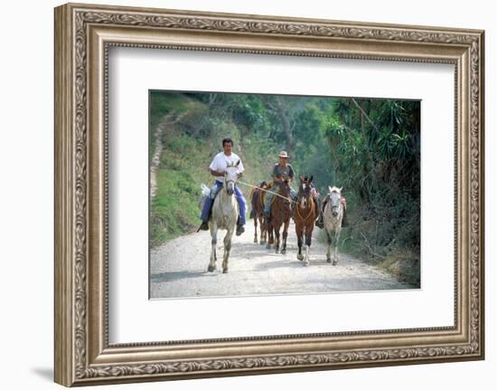 Native people on horses, Costa Rica-null-Framed Art Print