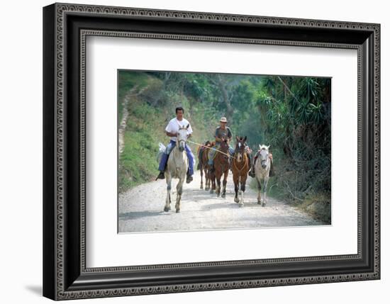 Native people on horses, Costa Rica-null-Framed Art Print