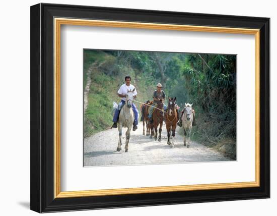 Native people on horses, Costa Rica-null-Framed Art Print