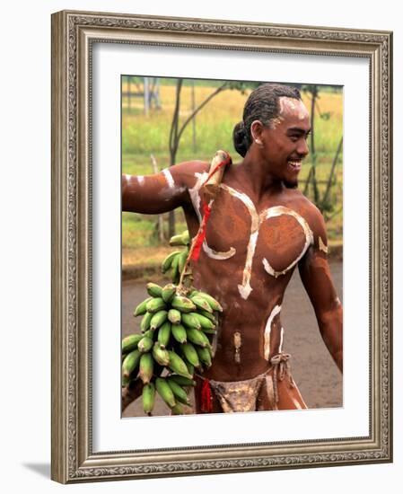 Native Preparing to Compete in Banana Race, Tapati Festival, Rapa Nui, Easter Island, Chile-Bill Bachmann-Framed Photographic Print