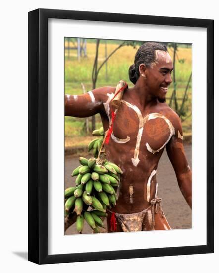 Native Preparing to Compete in Banana Race, Tapati Festival, Rapa Nui, Easter Island, Chile-Bill Bachmann-Framed Photographic Print