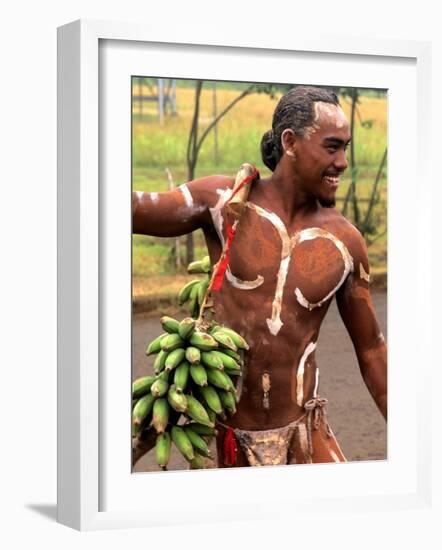 Native Preparing to Compete in Banana Race, Tapati Festival, Rapa Nui, Easter Island, Chile-Bill Bachmann-Framed Photographic Print