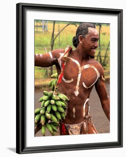 Native Preparing to Compete in Banana Race, Tapati Festival, Rapa Nui, Easter Island, Chile-Bill Bachmann-Framed Photographic Print