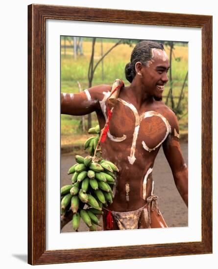 Native Preparing to Compete in Banana Race, Tapati Festival, Rapa Nui, Easter Island, Chile-Bill Bachmann-Framed Photographic Print