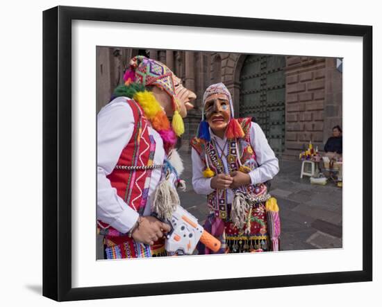 Native Quechua people celebrate the day of San Jeronimo, the patron saint of the city, San Jeronimo-Julio Etchart-Framed Photographic Print