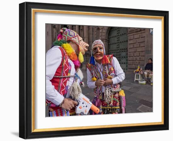 Native Quechua people celebrate the day of San Jeronimo, the patron saint of the city, San Jeronimo-Julio Etchart-Framed Photographic Print