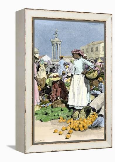 Native Woman Shopping in a Farmer's Market, Jamaica, c.1890-null-Framed Premier Image Canvas