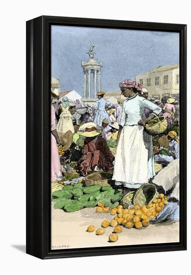 Native Woman Shopping in a Farmer's Market, Jamaica, c.1890-null-Framed Premier Image Canvas