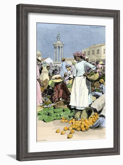 Native Woman Shopping in a Farmer's Market, Jamaica, c.1890-null-Framed Giclee Print