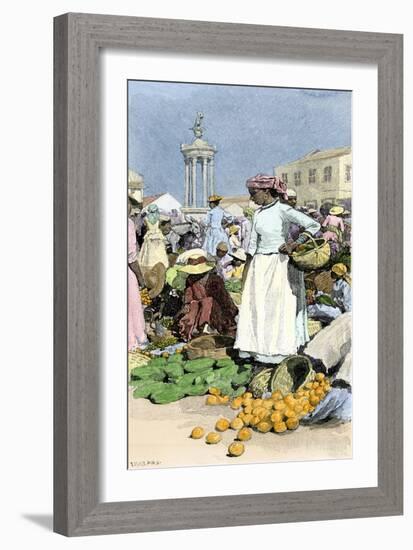 Native Woman Shopping in a Farmer's Market, Jamaica, c.1890-null-Framed Giclee Print