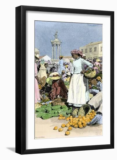 Native Woman Shopping in a Farmer's Market, Jamaica, c.1890-null-Framed Giclee Print