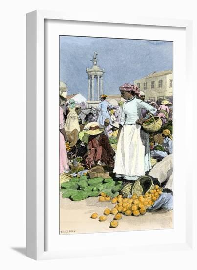 Native Woman Shopping in a Farmer's Market, Jamaica, c.1890-null-Framed Giclee Print