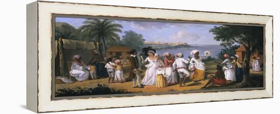 Natives Dancing in the Island of Dominica, Fort Young Beyond-Augustin Brunais-Framed Premier Image Canvas