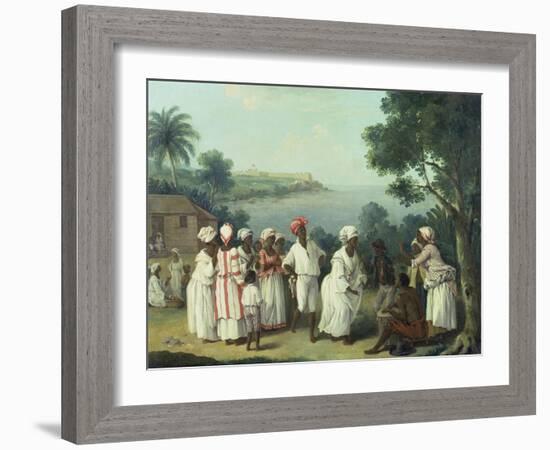 Natives Dancing in the Island of Dominica, Fort Young Beyond-Agostino Brunias-Framed Giclee Print