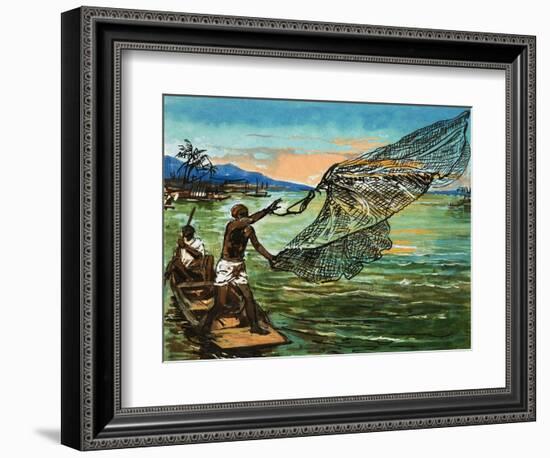 Natives Fishing on the Niger River in Africa-null-Framed Giclee Print