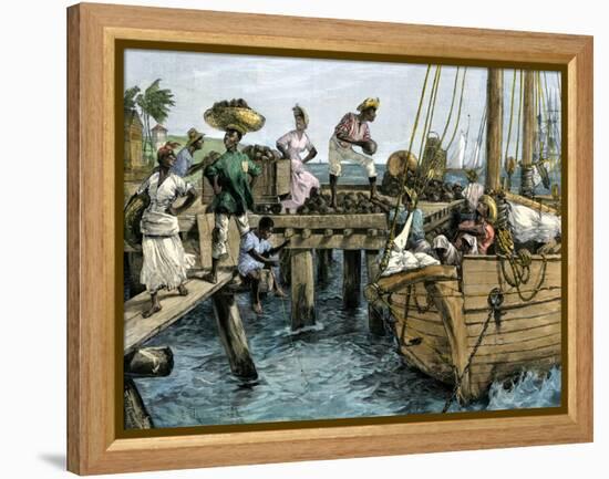 Natives Loading a Schooner with Coconuts at Kingston, Jamaica-null-Framed Premier Image Canvas