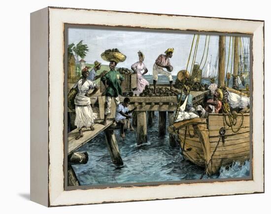 Natives Loading a Schooner with Coconuts at Kingston, Jamaica-null-Framed Premier Image Canvas