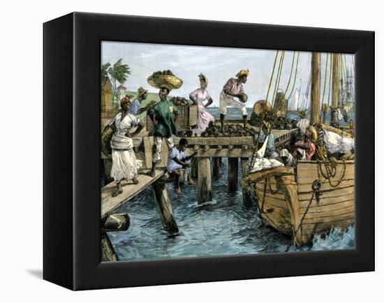 Natives Loading a Schooner with Coconuts at Kingston, Jamaica-null-Framed Premier Image Canvas