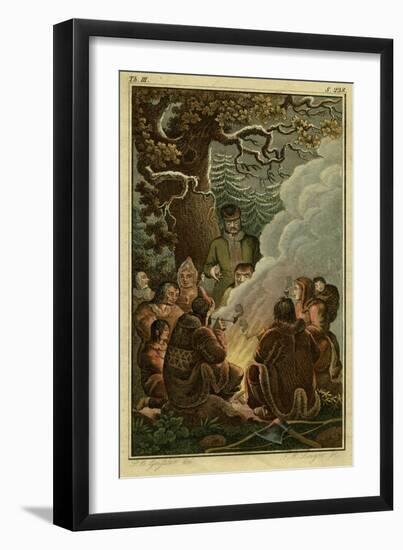 Natives of a Cold Country Sitting Round a Fire-F W Linger-Framed Art Print