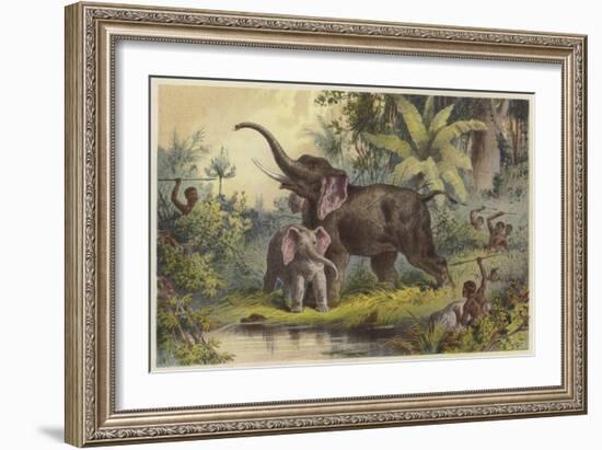 Natives Spearing an Elephant-null-Framed Giclee Print