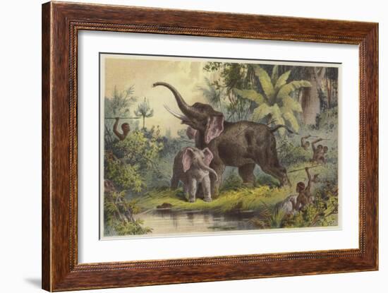 Natives Spearing an Elephant-null-Framed Giclee Print