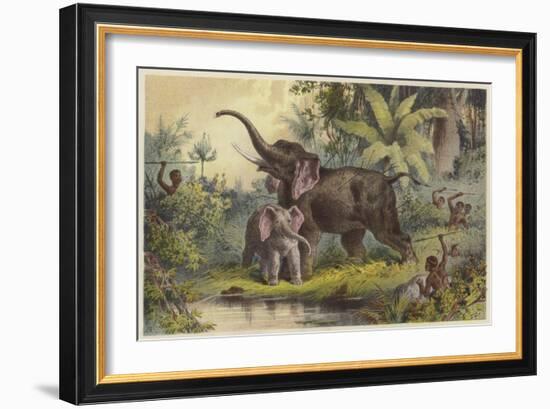 Natives Spearing an Elephant-null-Framed Giclee Print