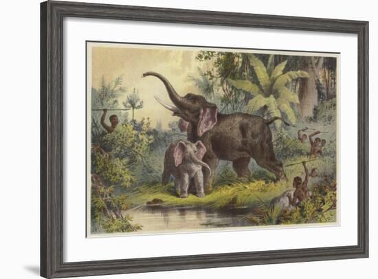 Natives Spearing an Elephant-null-Framed Giclee Print