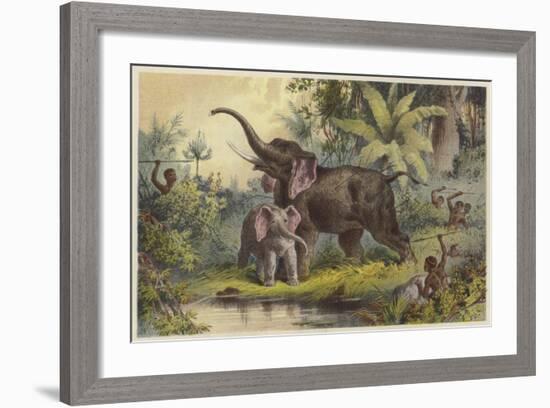 Natives Spearing an Elephant-null-Framed Giclee Print