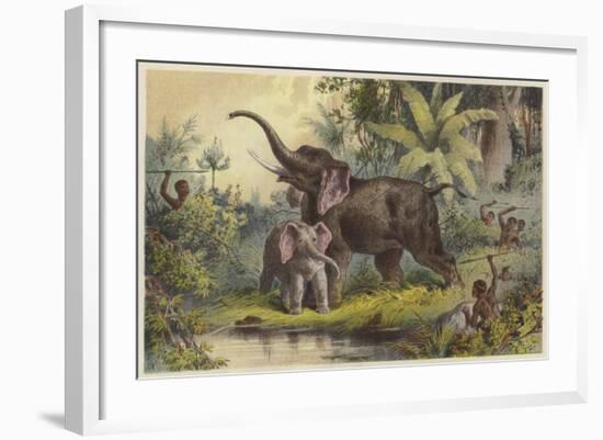 Natives Spearing an Elephant-null-Framed Giclee Print