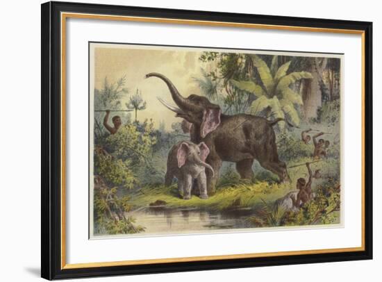 Natives Spearing an Elephant-null-Framed Giclee Print