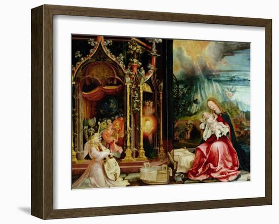 Nativity and Concert of Angels from the Isenheim Altarpiece, Central Panel-Matthias Grünewald-Framed Giclee Print