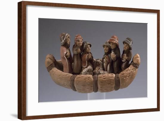 Nativity, Nativity Scene in Painted Terracotta Boat, Peru-null-Framed Giclee Print