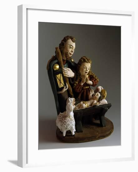 Nativity, Nativity Scene with Painted Wood Figurines, Austria-null-Framed Giclee Print