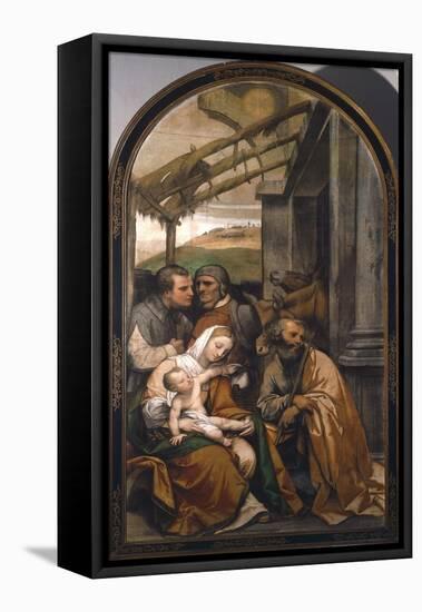 Nativity or Adoration of Shepherds-Moretto Da Brescia-Framed Premier Image Canvas