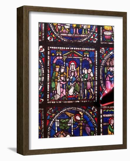 Nativity with Magi and Shepherds (Stained Glass)-English-Framed Giclee Print