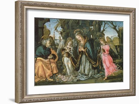 Nativity with Two Angels, Possibly Early 1490s (Panel)-Filippino Lippi-Framed Giclee Print