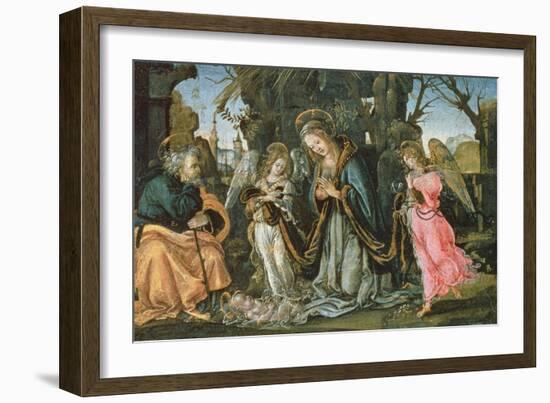 Nativity with Two Angels, Possibly Early 1490s (Panel)-Filippino Lippi-Framed Giclee Print