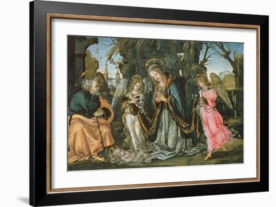 Nativity with Two Angels, Possibly Early 1490s (Panel)-Filippino Lippi-Framed Giclee Print